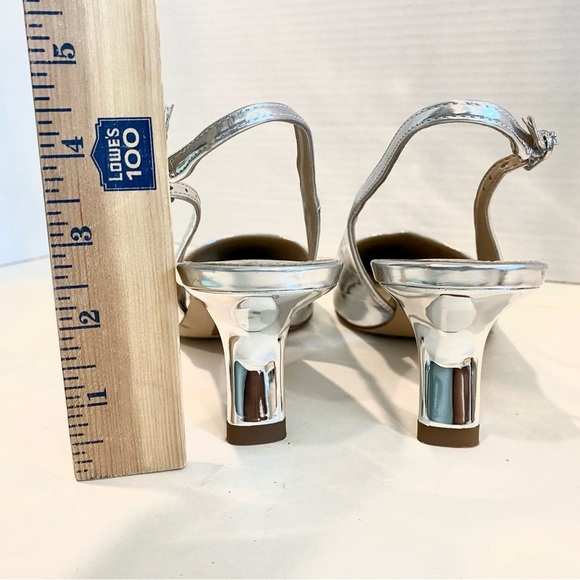 NWT Sam Edelman Bianka Slingback Silver Metallic Kitten Heel Pump Size 9 - Picture 14 of 14